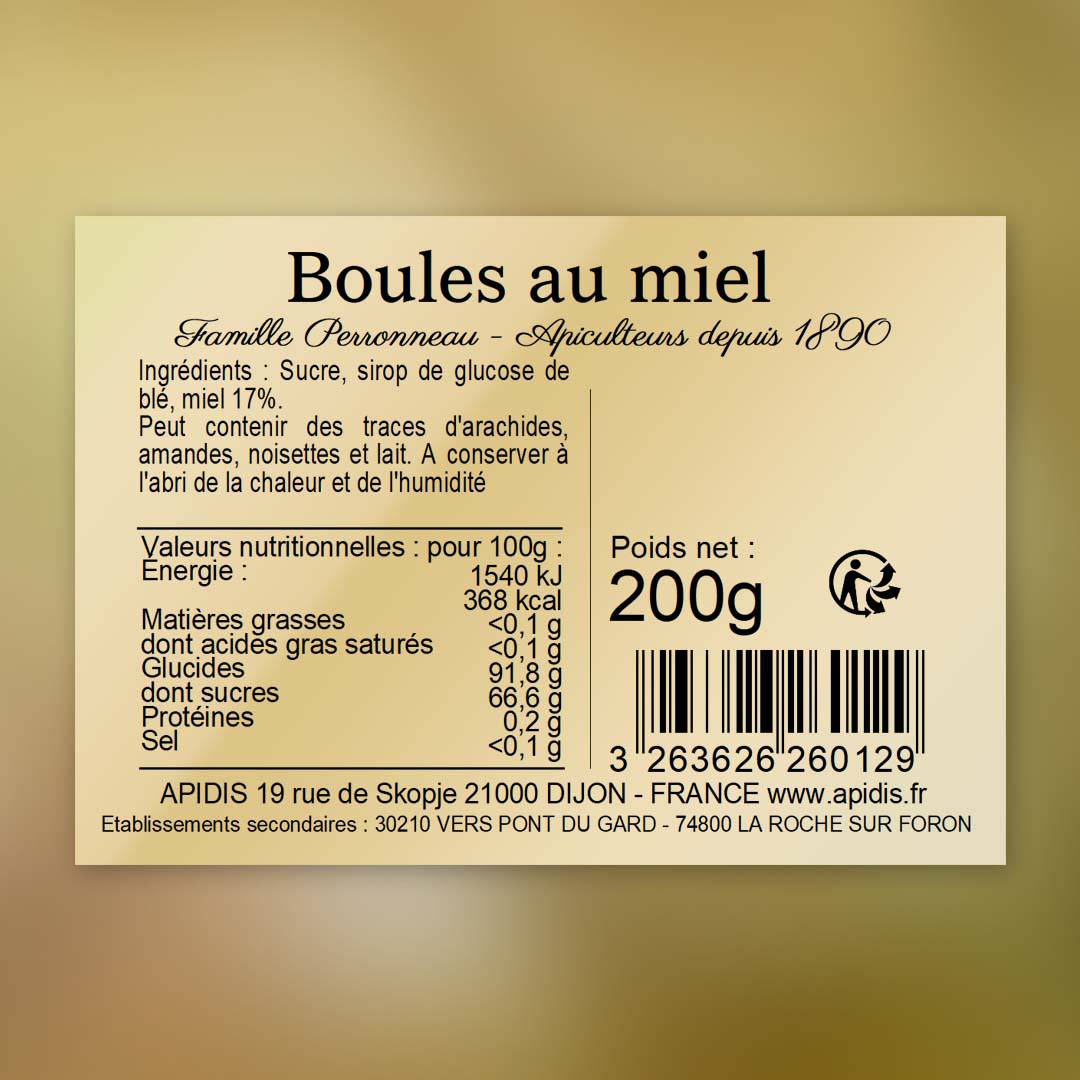 Boules fourrées au miel de France 15% - Confiserie Pinson
